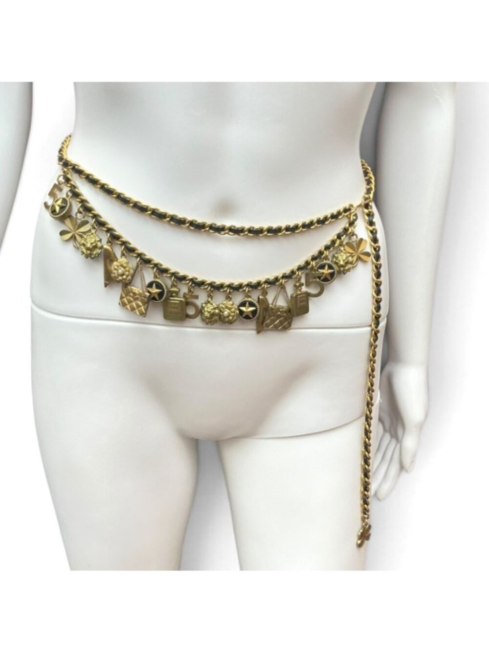 VINTAGE CHANEL LUCKY CHARMS CHAIN AND LEATHER BELT